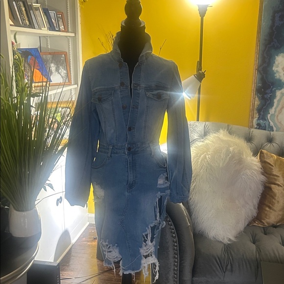 Fashion Nova Dresses & Skirts - Fashion Nova Distressed Denim Dress